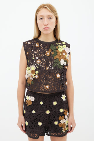 Valentino Brown Multi Floral Lace Co-Ord Set