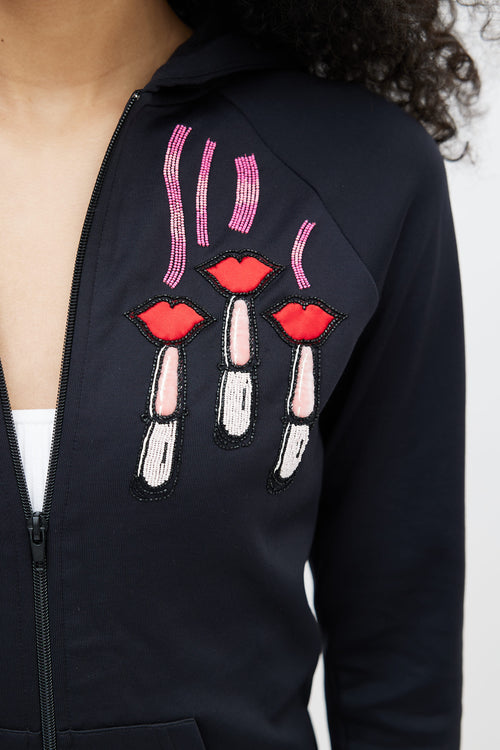 Valentino Black Beaded Lipstick  Hoodie