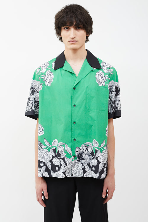 Valentino Green 
Black Dark Blooming Print Bowling Shirt