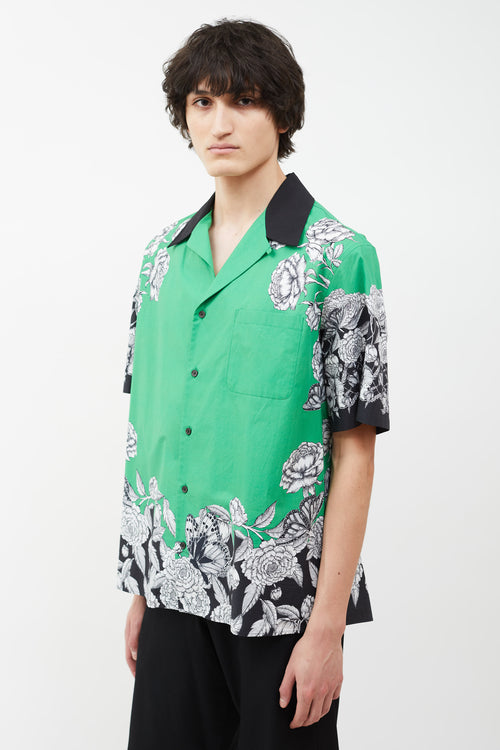 Valentino Green 
Black Dark Blooming Print Bowling Shirt