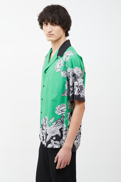 Valentino Green 
Black Dark Blooming Print Bowling Shirt