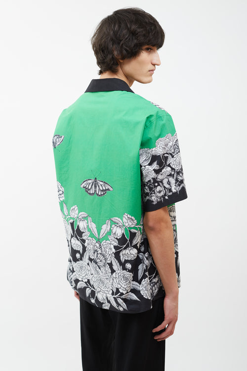 Valentino Green 
Black Dark Blooming Print Bowling Shirt