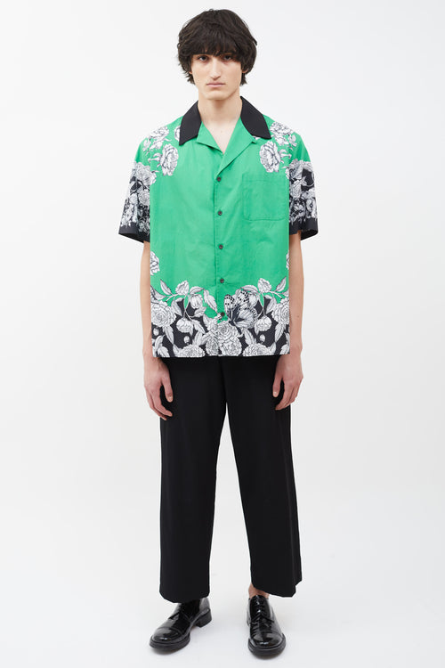 Valentino Green 
Black Dark Blooming Print Bowling Shirt