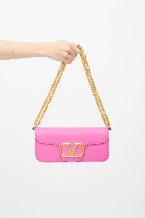 Valentino Pink Leather Locò V Logo Shoulder Bag