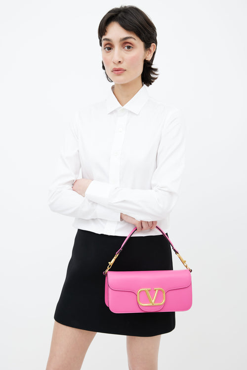 Valentino Pink Leather Locò V Logo Shoulder Bag