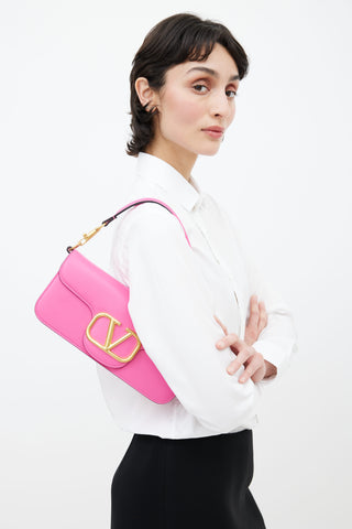 Valentino Pink Leather Locò V Logo Shoulder Bag