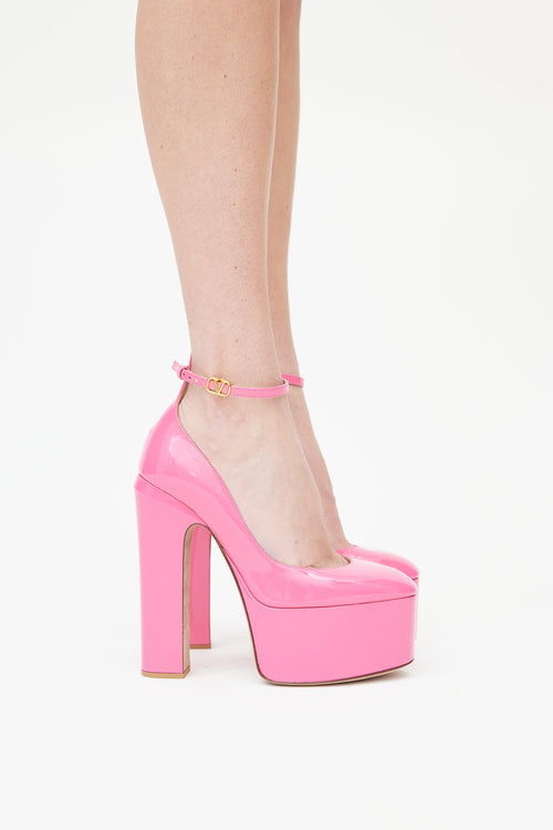 Valentino Pink Patent Leather Tan-Go 155MM Platform Pump