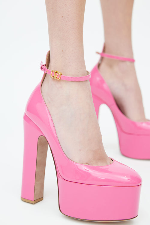 Valentino Pink Patent Leather Tan-Go 155MM Platform Pump