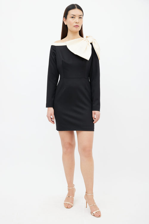 Valentino Pre-Fall 2012 Black 
Cream Bow Long Sleeve Short Dress