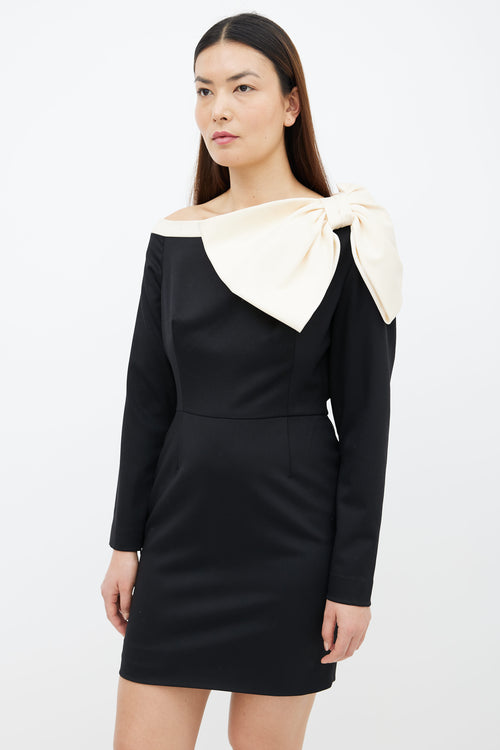 Valentino Pre-Fall 2012 Black 
Cream Bow Long Sleeve Short Dress