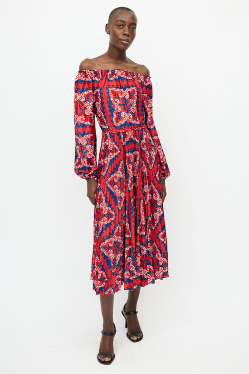 Valentino Red Bandana Print Pleated Dress