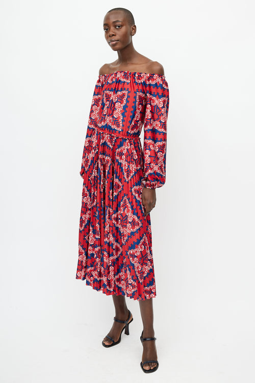 Valentino Red Bandana Print Pleated Dress