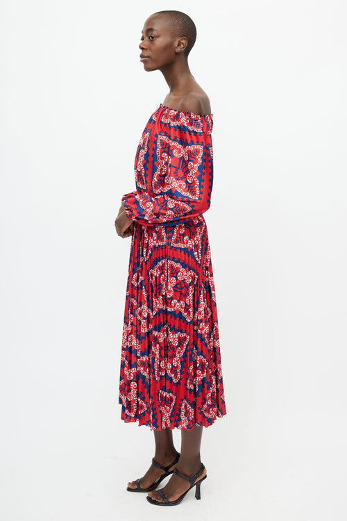 Valentino Red Bandana Print Pleated Dress