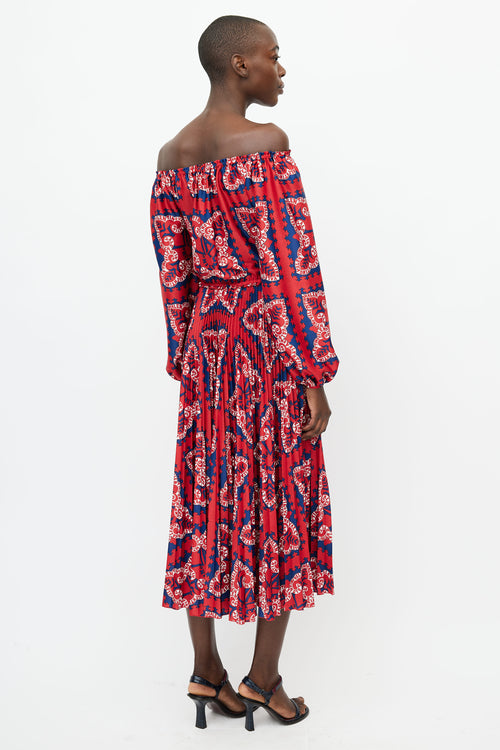 Valentino Red Bandana Print Pleated Dress