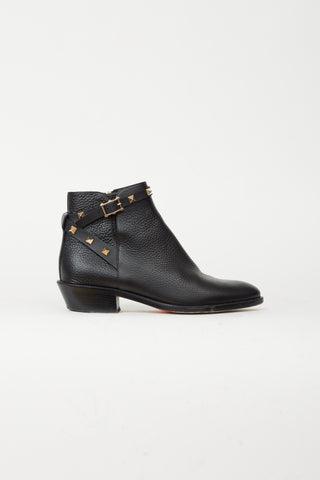 Valentino Black Leather Rockstud Ankle Boot