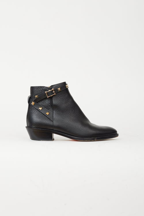 Valentino Black Leather Rockstud Ankle Boot