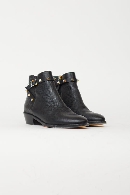 Valentino Black Leather Rockstud Ankle Boot