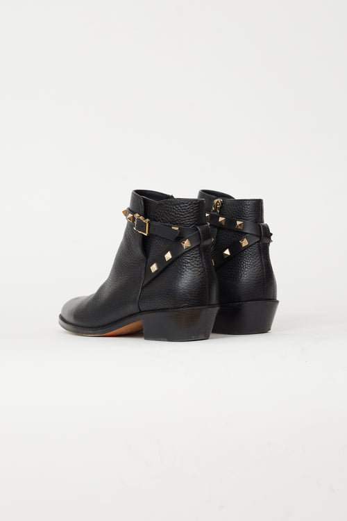 Valentino Black Leather Rockstud Ankle Boot