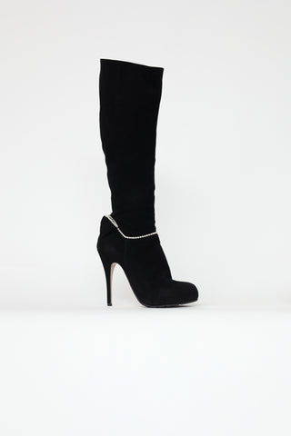 Valentino Black Suede Pearl Boots