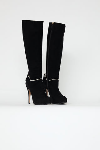 Valentino Black Suede Pearl Boots