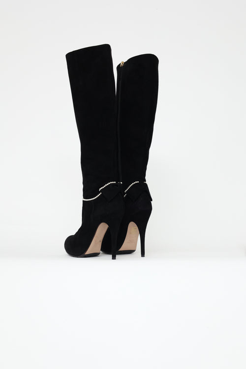 Valentino Black Suede Pearl Boots