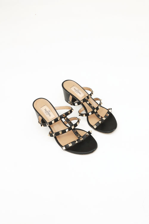 Valentino Black Rockstud Block Heel Sandal