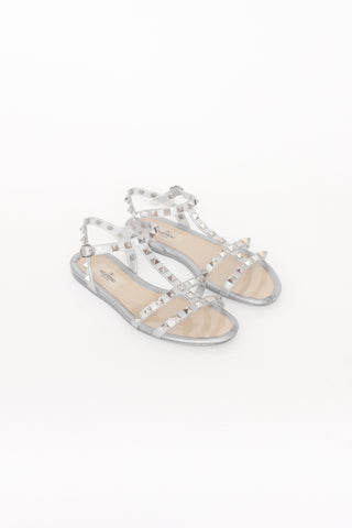 Valentino Silver Rockstud Jelly Sandal