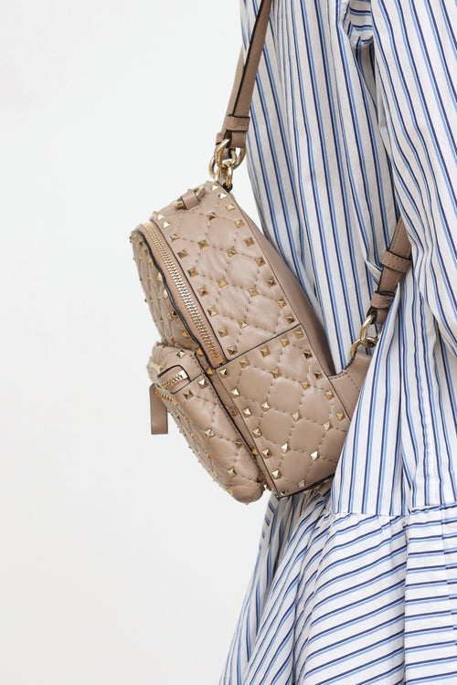 Valentino Taupe Leather Rockstud Mini Backpack