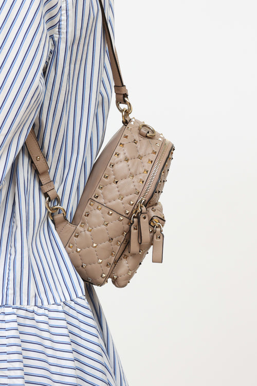 Valentino Taupe Leather Rockstud Mini Backpack