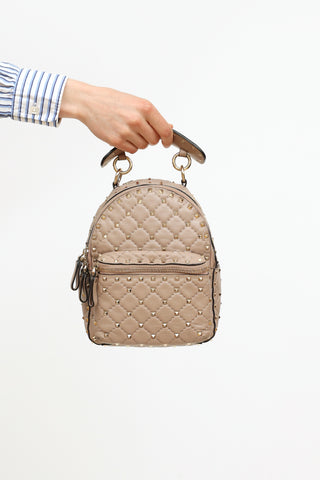 Valentino Taupe Leather Rockstud Mini Backpack