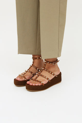 Valentino Brown Rockstud Espadrille Sandal