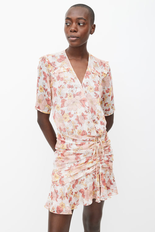 Veronica Beard Cream, Pink 
Yellow Floral Printed Rouched Dress