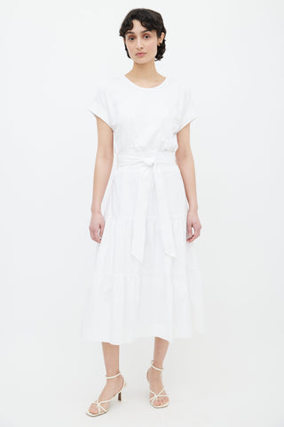 Veronica Beard White Trail Belted Midi Dress