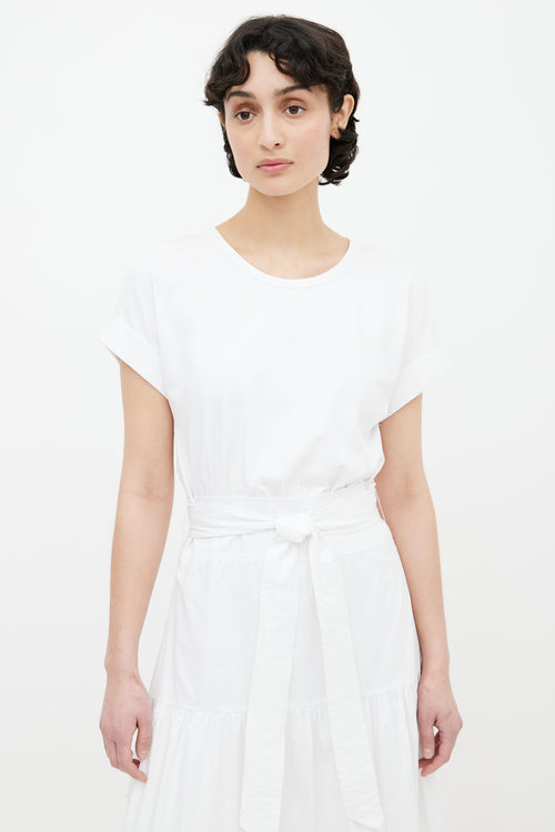 Veronica Beard White Trail Belted Midi Dress