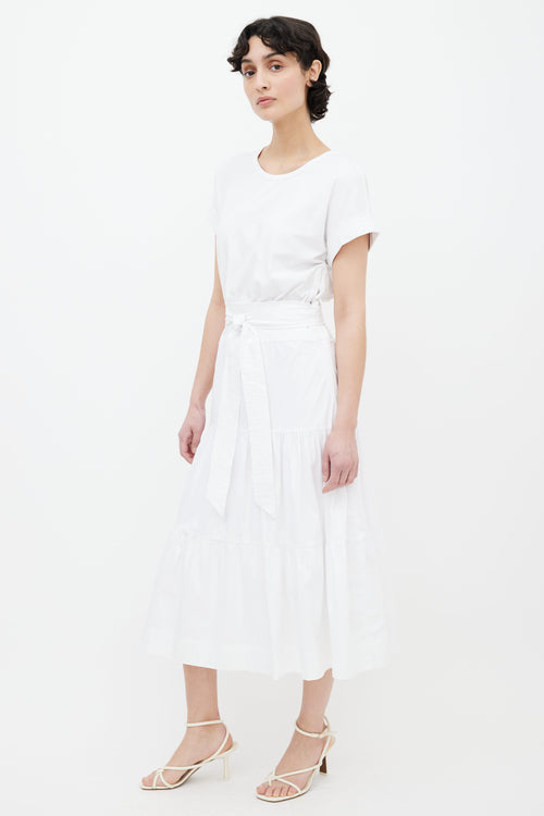 Veronica Beard White Trail Belted Midi Dress