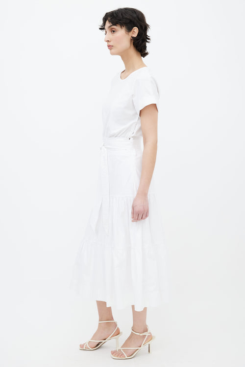 Veronica Beard White Trail Belted Midi Dress