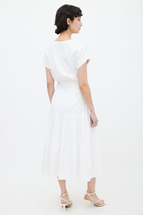 Veronica Beard White Trail Belted Midi Dress