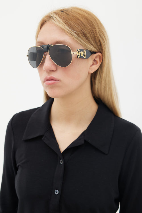 Versace Black 
Gold-Tone MOD2150Q Sunglasses