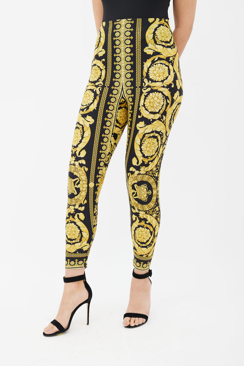 Versace Black 
Yellow Tribute Baroque SS92 Stretch Legging