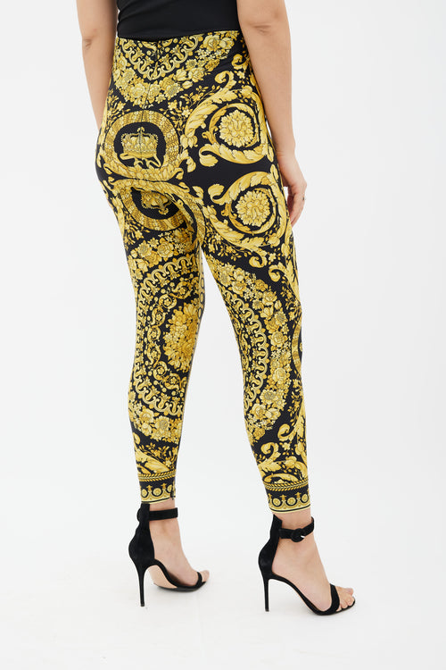 Versace Black 
Yellow Tribute Baroque SS92 Stretch Legging