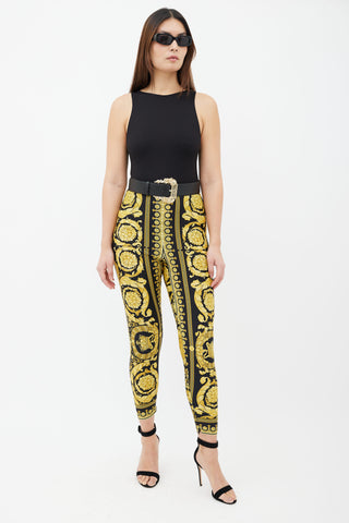 Versace Black 
Yellow Tribute Baroque SS92 Stretch Legging