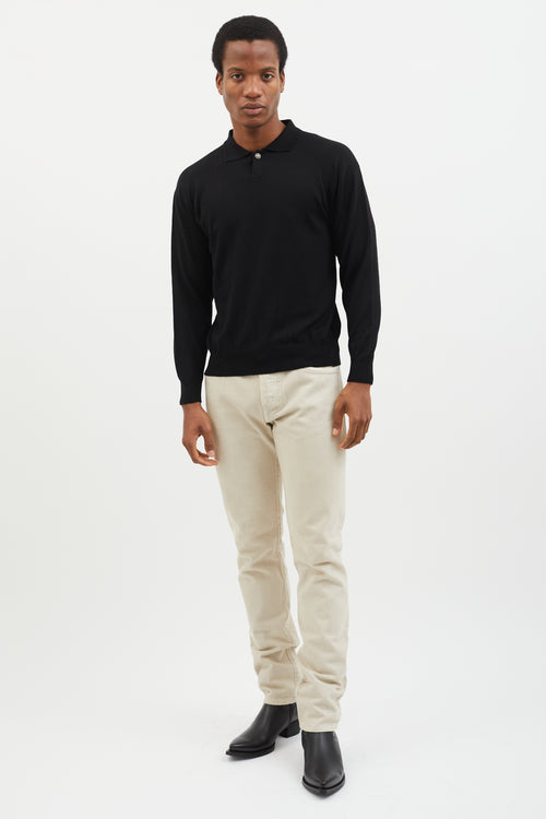 Versace Black Knit Long Sleeve Polo Shirt