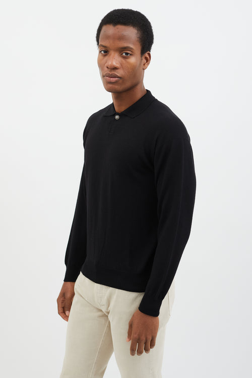 Versace Black Knit Long Sleeve Polo Shirt