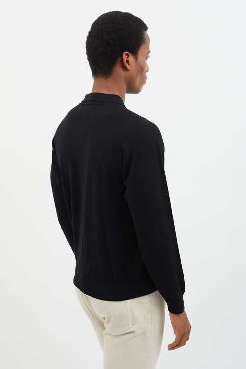 Versace Black Knit Long Sleeve Polo Shirt