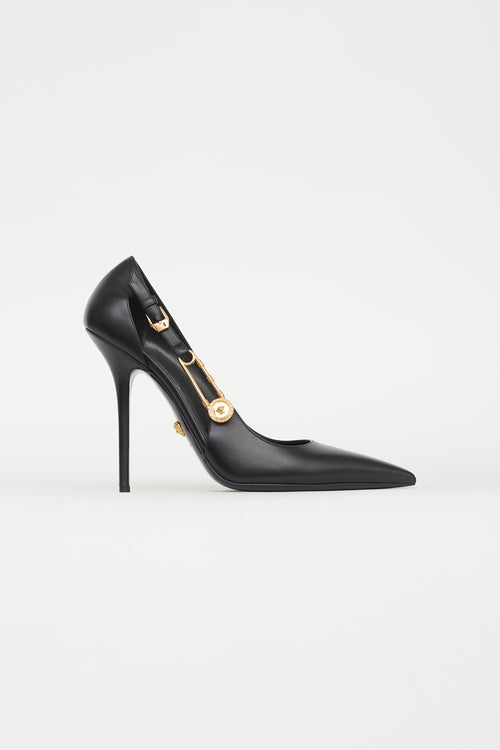 Versace Black Leather Medusa Safety Pin Pump