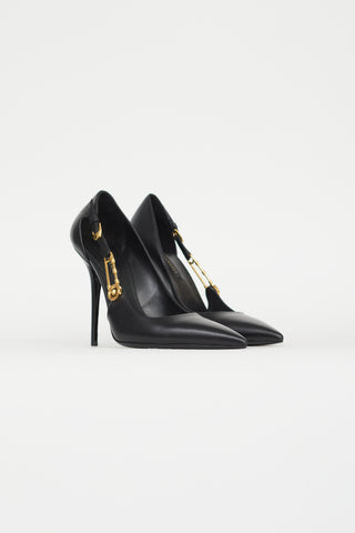 Versace Black Leather Medusa Safety Pin Pump