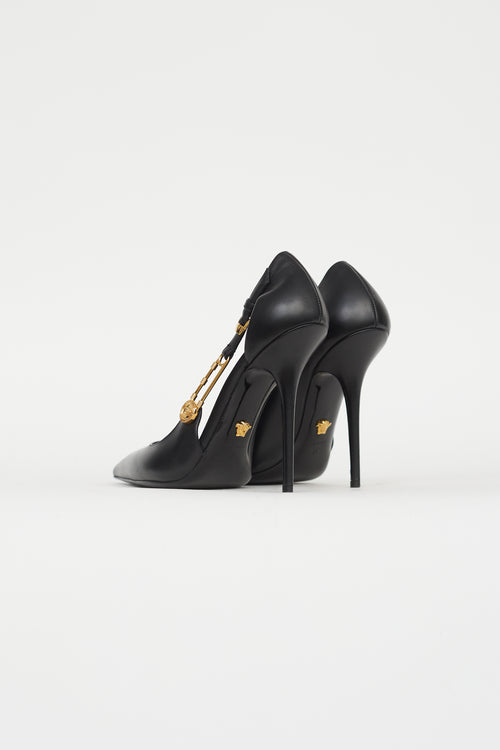 Versace Black Leather Medusa Safety Pin Pump