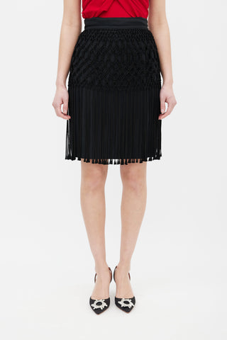 Versace Black Macrame Tassel Pencil Skirt