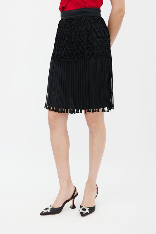 Versace Black Macrame Tassel Pencil Skirt