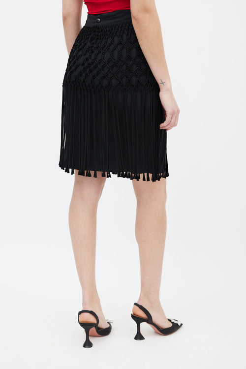 Versace Black Macrame Tassel Pencil Skirt